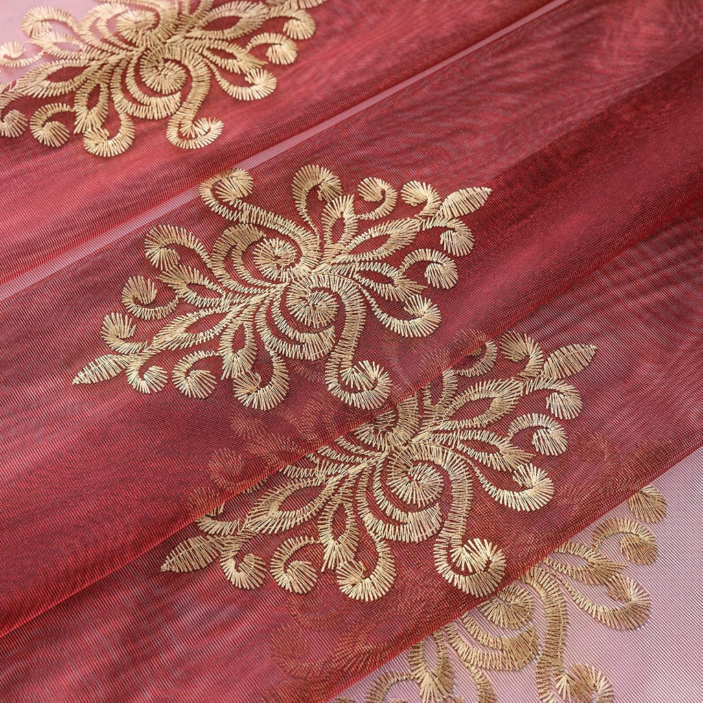 Luxury Embroidered Sheer Curtains for Living Room Burgundy Red Tulle Curtains for Bedroom Transparent Yarn Curtain