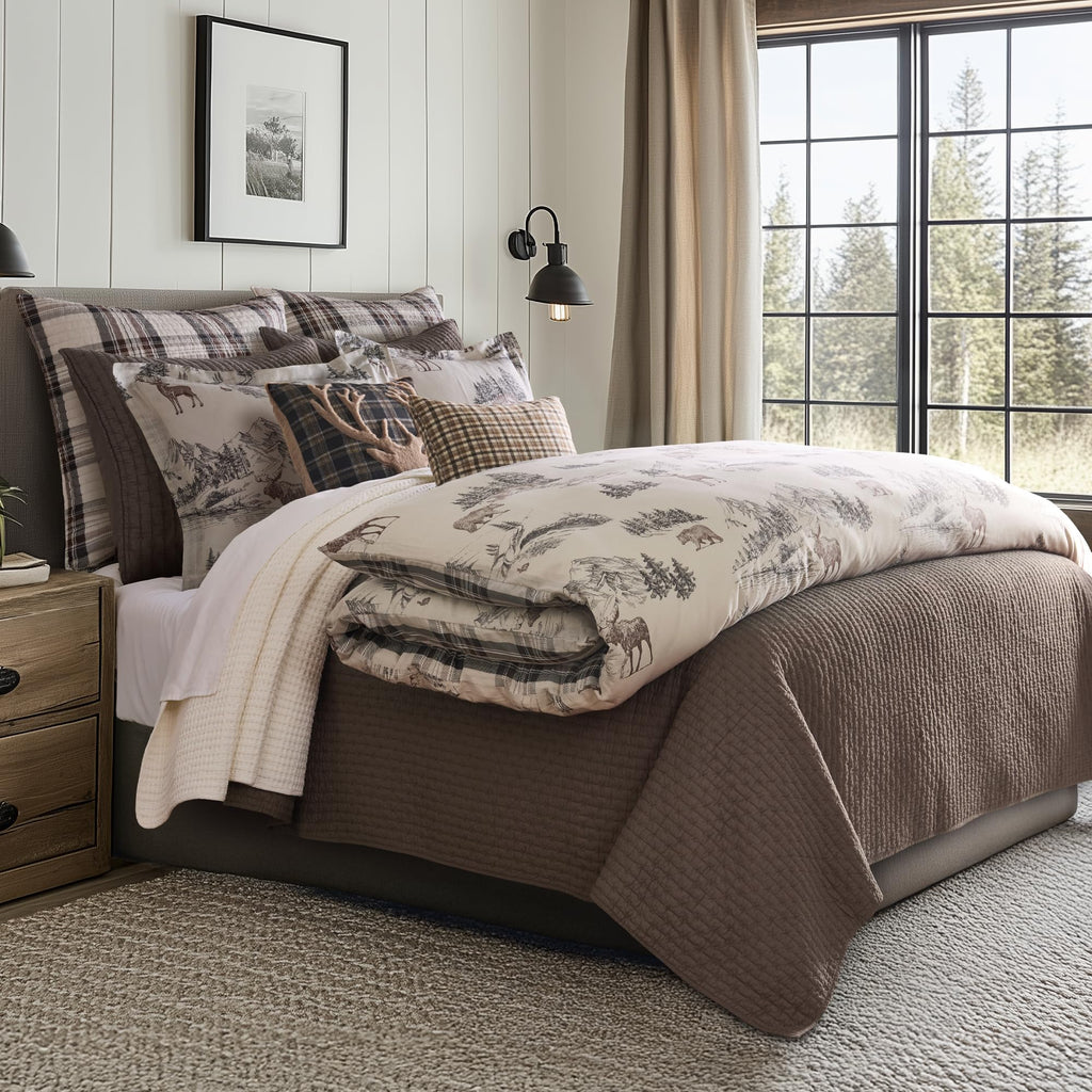 Lodge Toile Comforter Set - Comforter (90 x 94in.) Two Standard Pillow Cases (26x20in.) - Toile - Brown