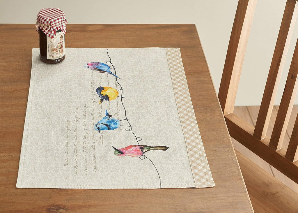 Birdies on Wire Bundle Set 100% Cotton Set of 4 Napkins (20 Inch by 20 Inch) and Set of 4 Place Mats (13 Inch by 19