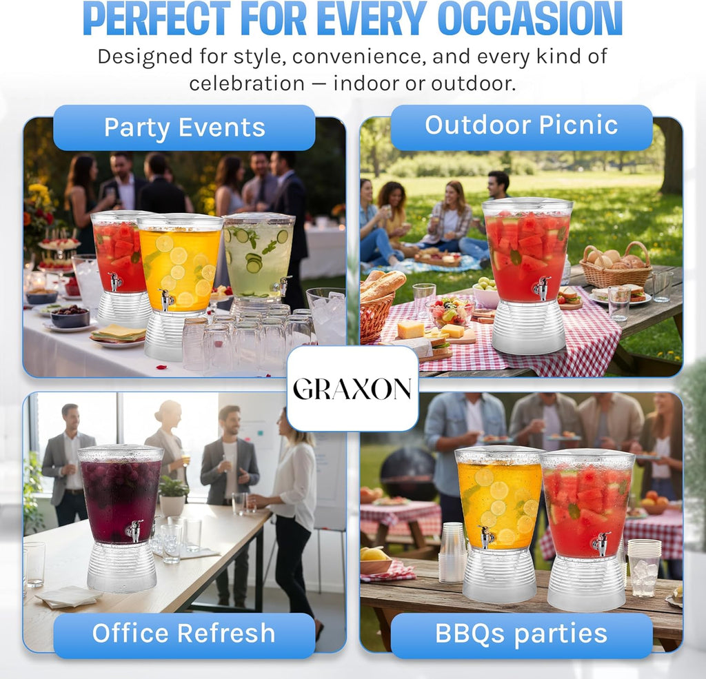 Drink Dispenser for Parties (2.5 Gallon) for Countertop (3 Pack) - Set of 3