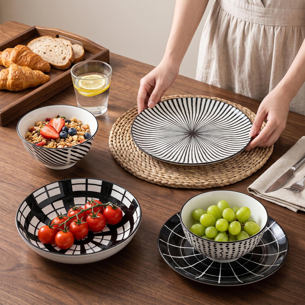Dinnerware Sets for 6, Plates and Bowls Sets, 24 Pieces Scratch Resistant Dishware Dishes Set, Ceramic Kitchen Dinner