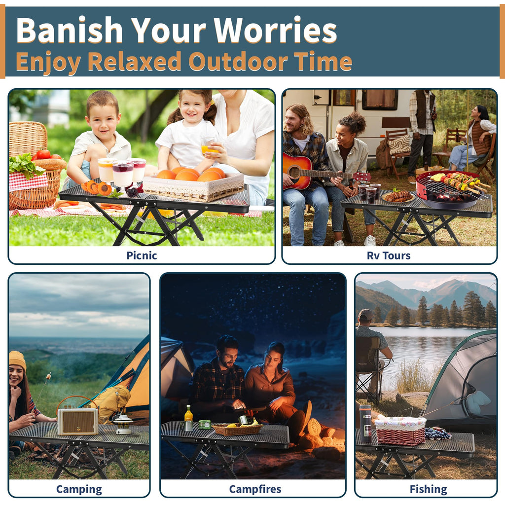 HPC DECOR Grill Table with Mesh Desktop, 200lbs 3Ft Portable Folding Table, Camping Table, Picnic Table, Height