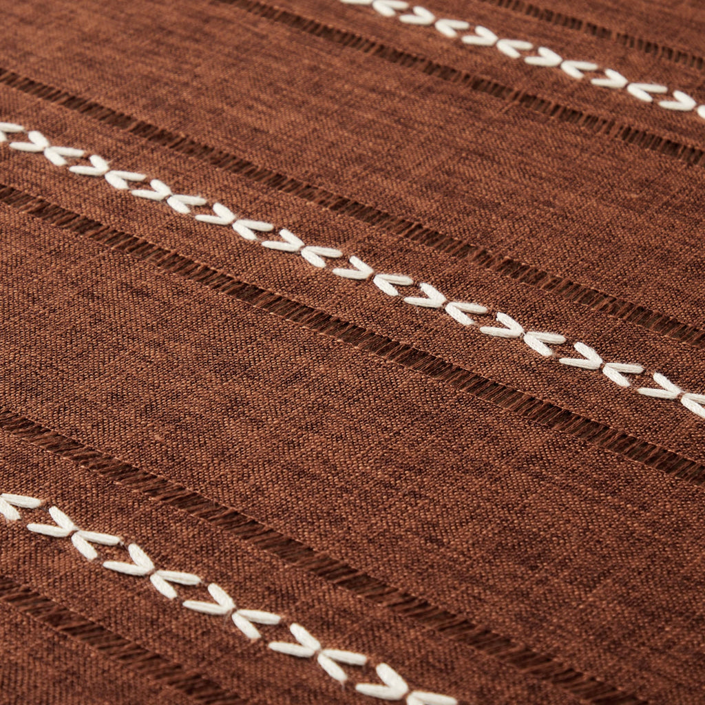 Hemstitched Striped Boho Table Cloth, 54 Inch Round Terracota
