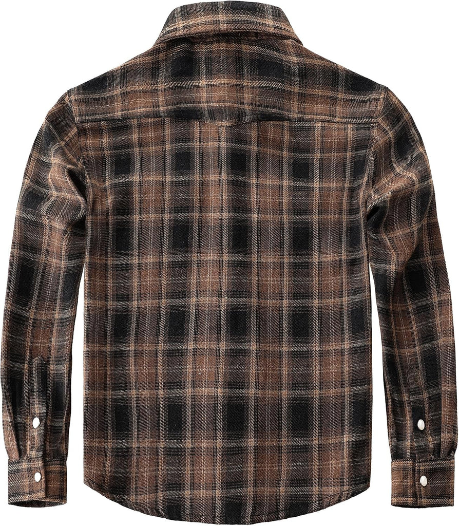 Boys Western Shirt Long Sleeve Pearl Snap Plaid Flannel Shirts
