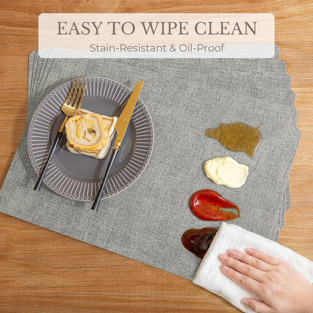 Faux Leather Vinyl Placemats, Light Grey - Set of 4