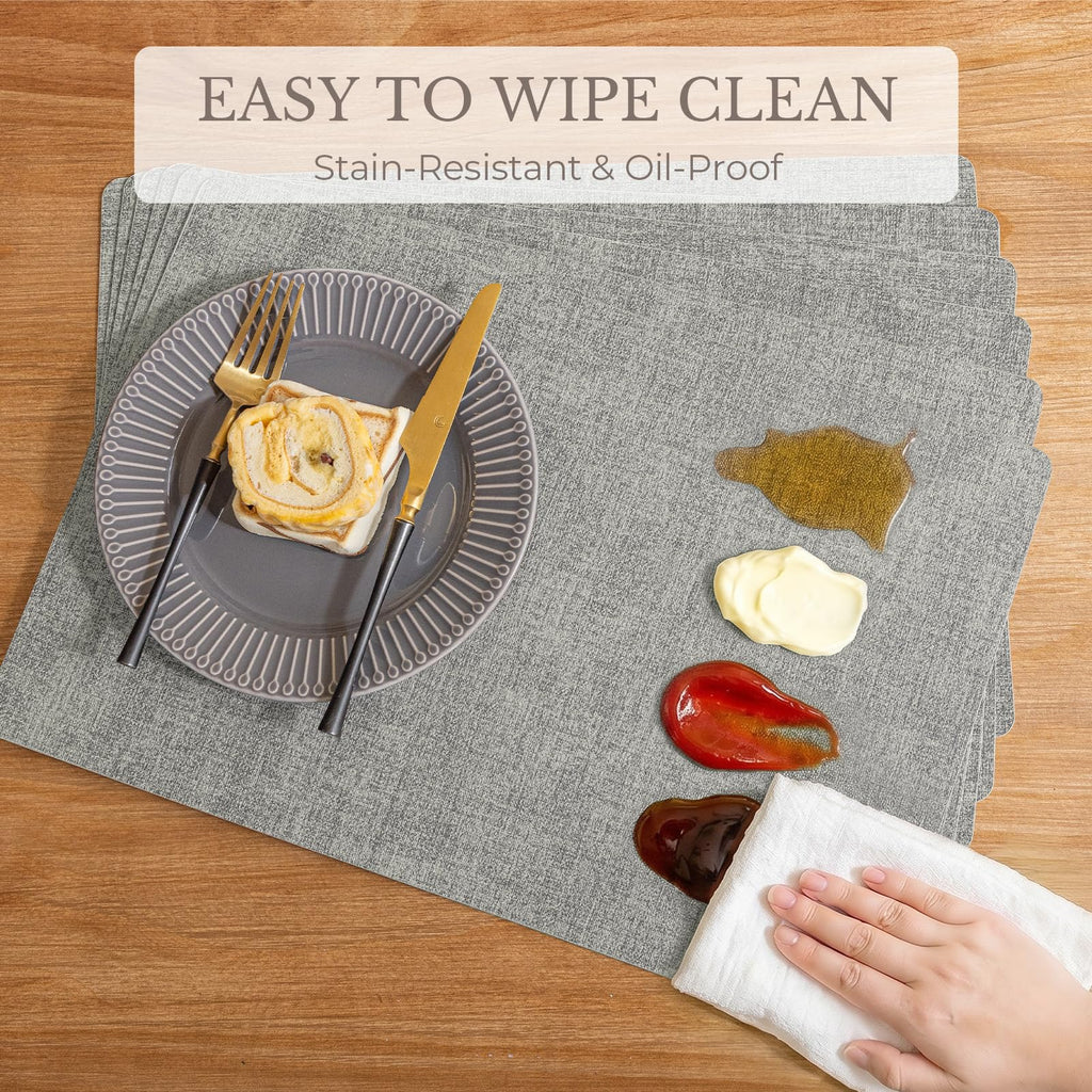 Faux Leather Vinyl Placemats Set of 8, Light Grey