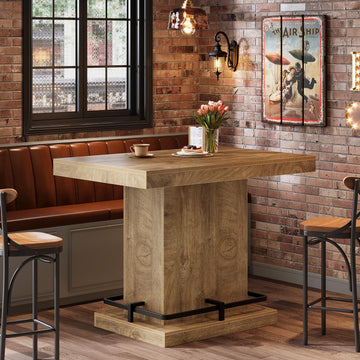 47" Bar Table, Industrial Bistro Pub Table with Metal Footrest, Rectangular Counter Height Table for Small Bar