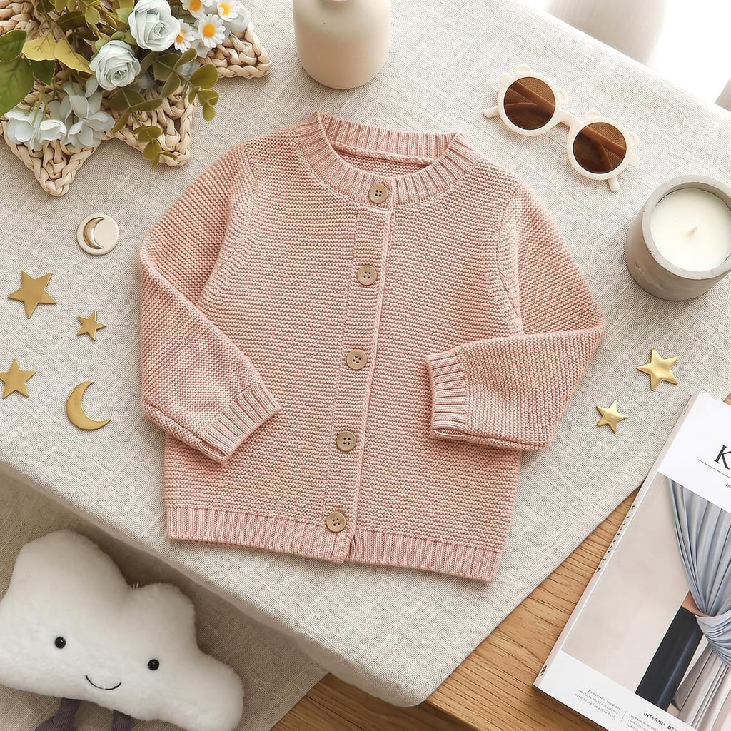 Baby Toddler Cotton Cardigan, Solid Color Sweater, Boys and Girls