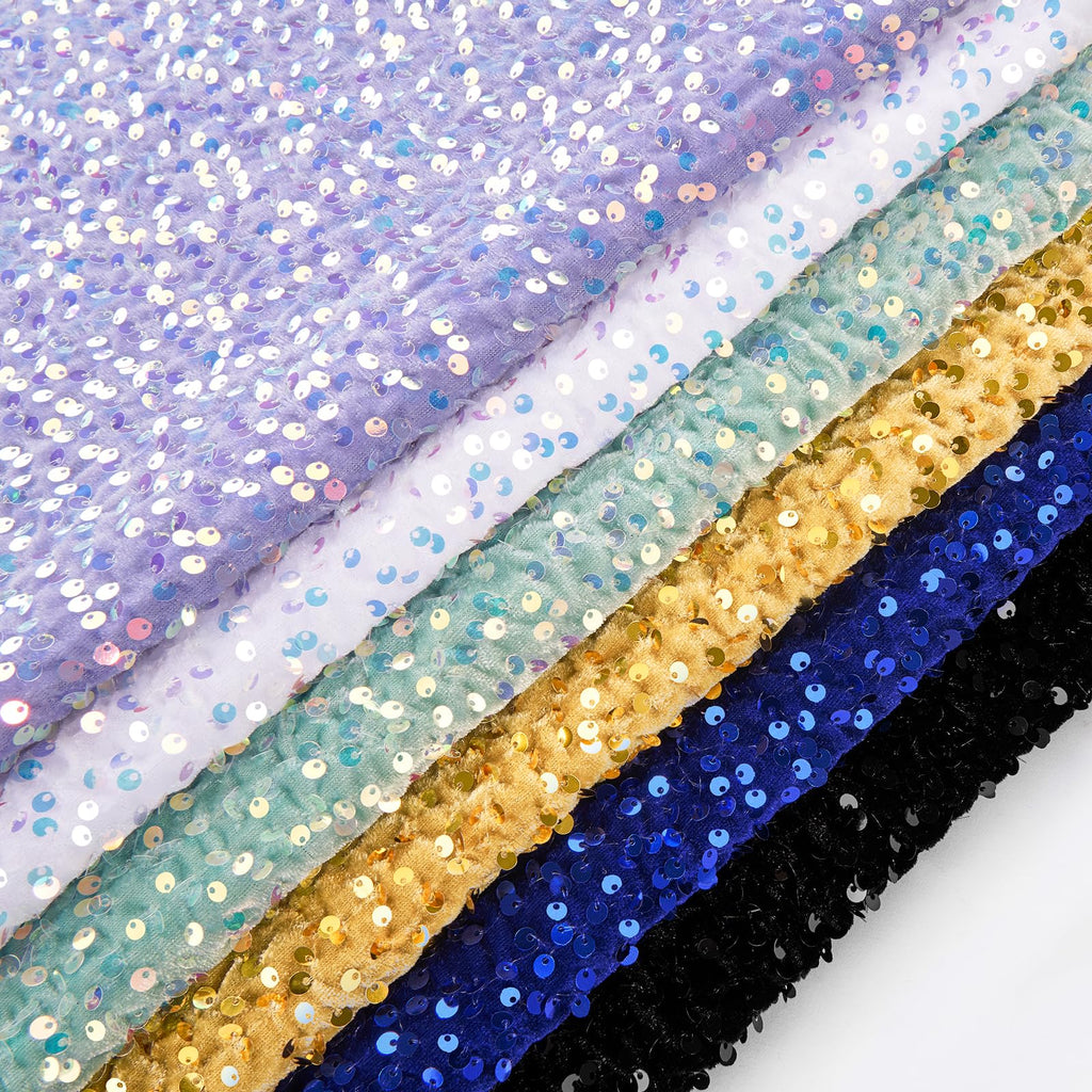 Black Sequin Velvet Fabric by The Yard 2 Yards Stretch Glitter Cloth