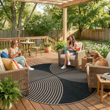 Enfys Modern Rainbow Round Rug, 6ft Easy Jute Circle Patio Rug Washable Indoor Outdoor Carpet for Li
