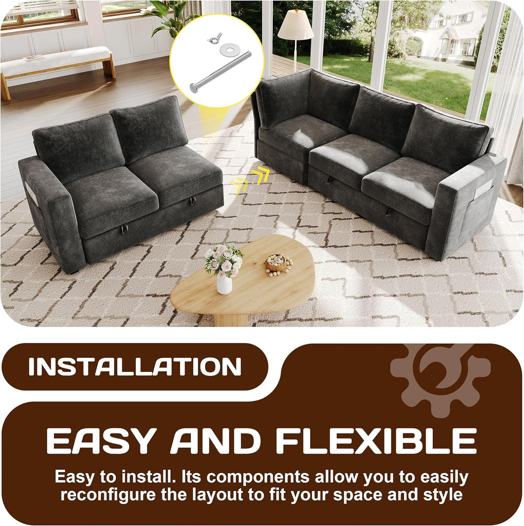 83.5" Sectional Sleeper Sofa with Pull Out Couch, Modern 5 Seat L Shaped Modular Couch