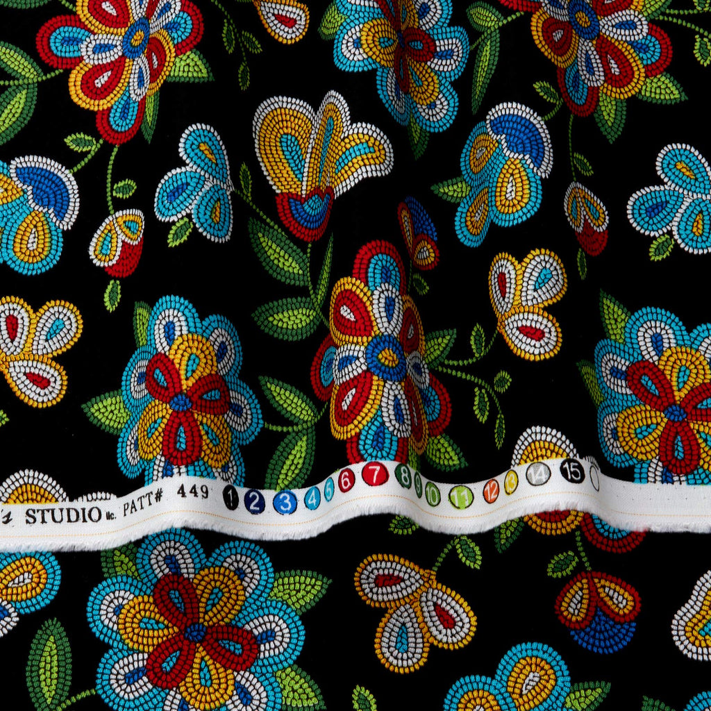 Tucson Beaded Floral Black, Fabric by the Yard