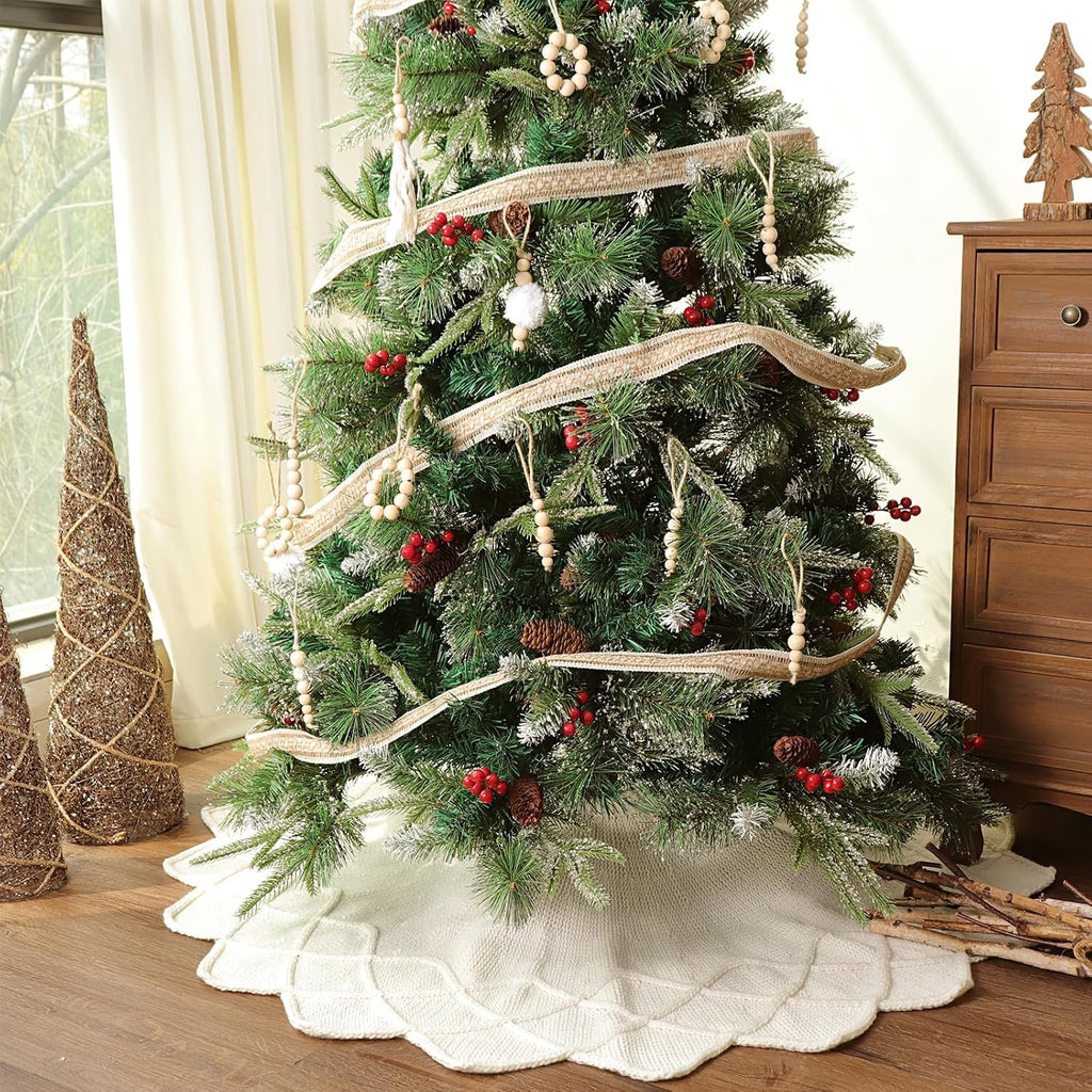 Knit Christmas Tree Skirts, Neutral Tree Skirt, Cozy Christmas Decorations