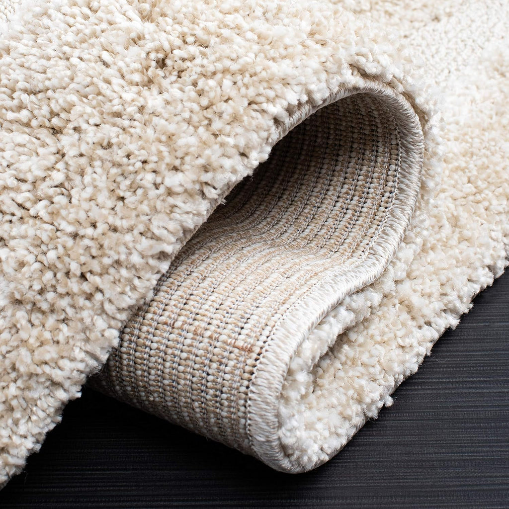 Florida Shag Collection Area Rug - 5' Square, Cream & Dark Brown, Stripe Design, Non-Shedding & Easy Care, 1.2-inch