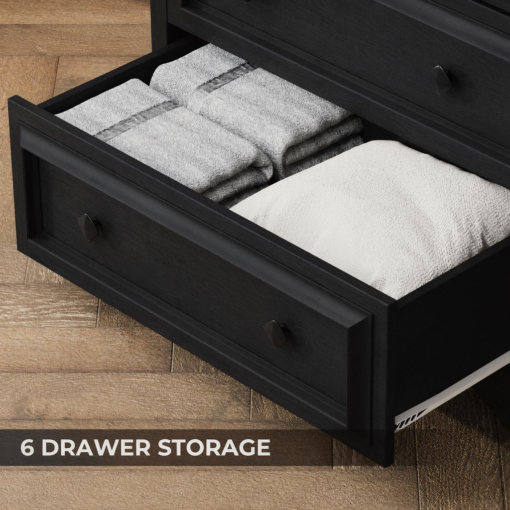 Farmhouse 6 Drawer Dresser, 48" Tall Dresser Chest of Drawers with Natural Texture & Metal Handles, Storage Dressers