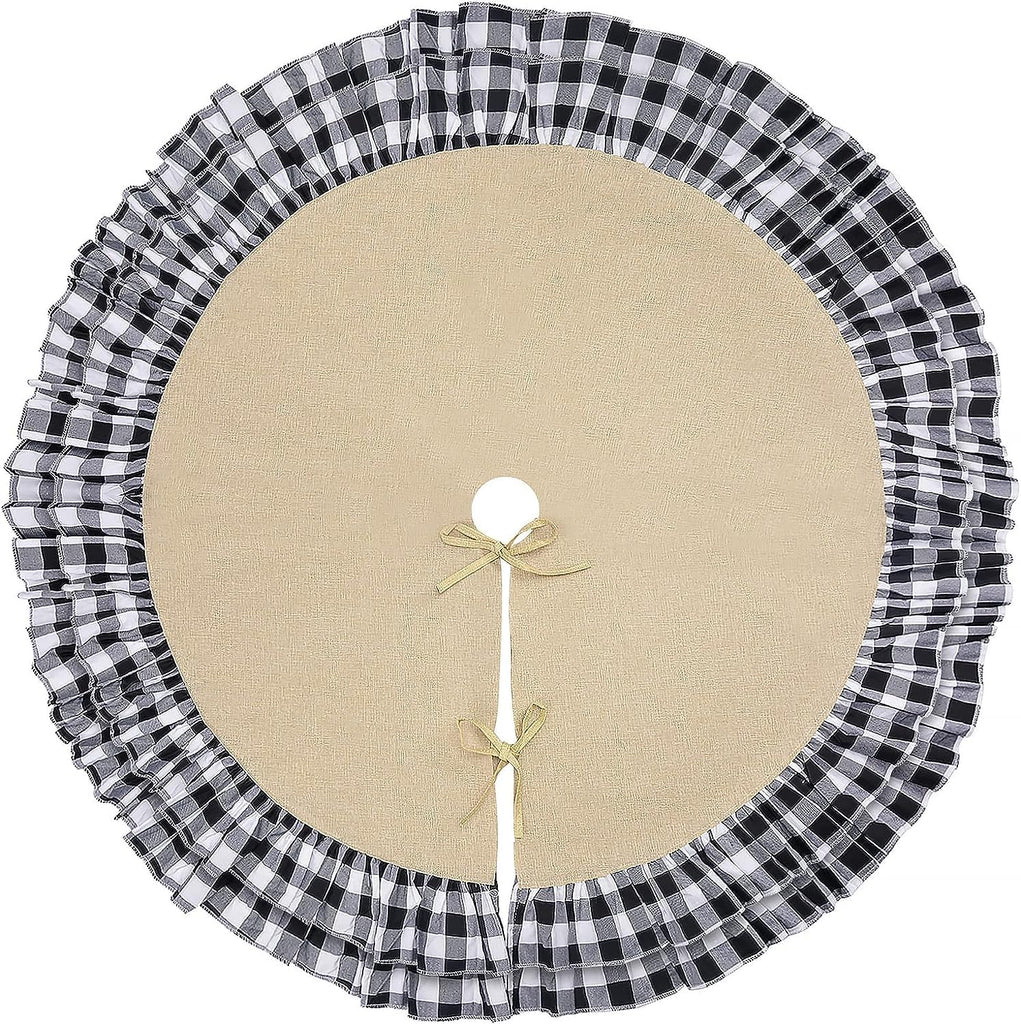 Burlap Halloween Tree Skirt, 48'' Buffalo Plaid Black and White Decorations