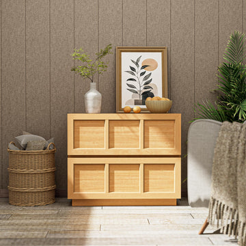 Modern Classic Wood Dresser with 2 Deep Drawers, Bedroom Storage Cabinet in Natural Color Finish, Wide Chest of