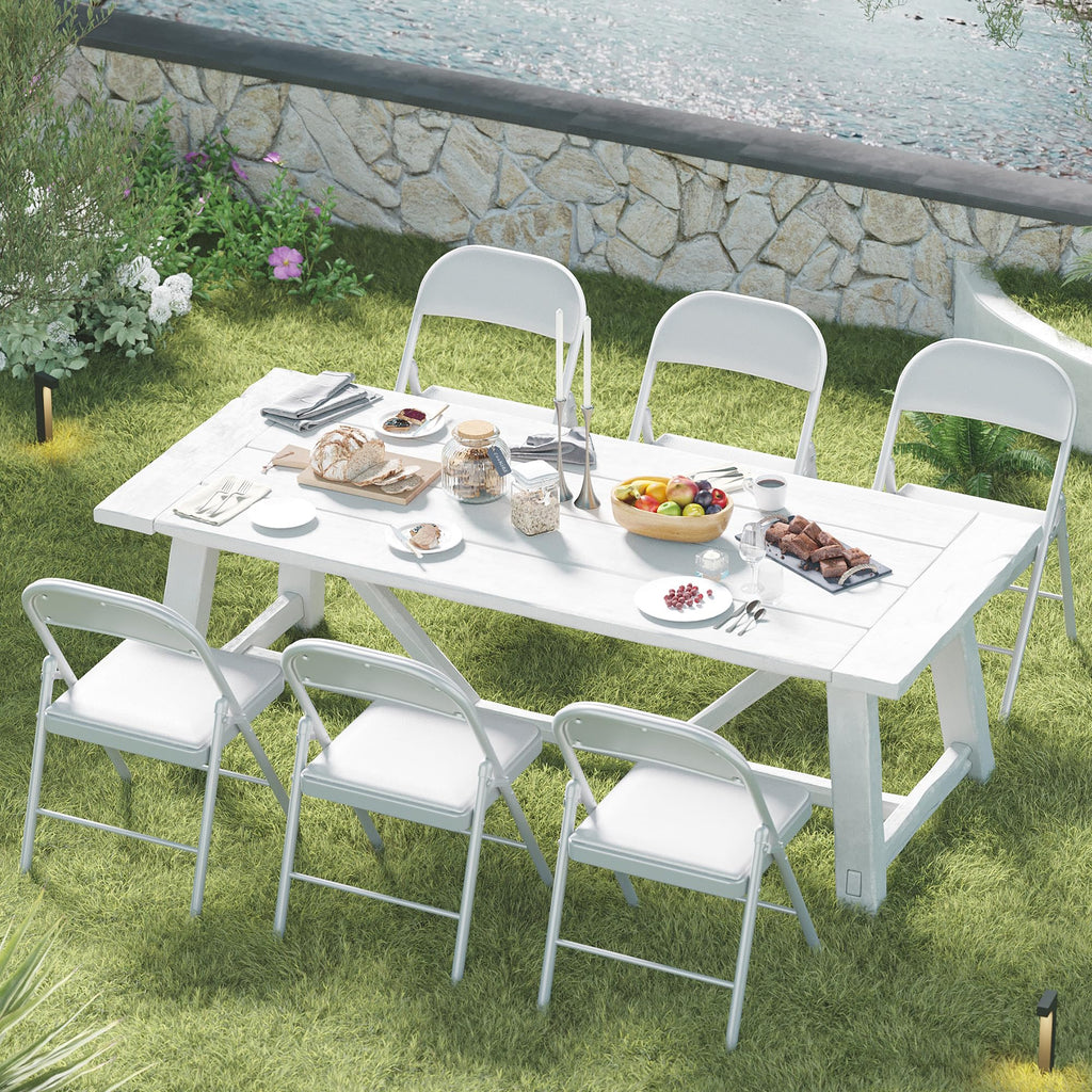 6 Pack Folding Chairs with Cushion - Padded Memory Foam Seating White Space-Saving Foldable Chairs for Indoor Outdoor
