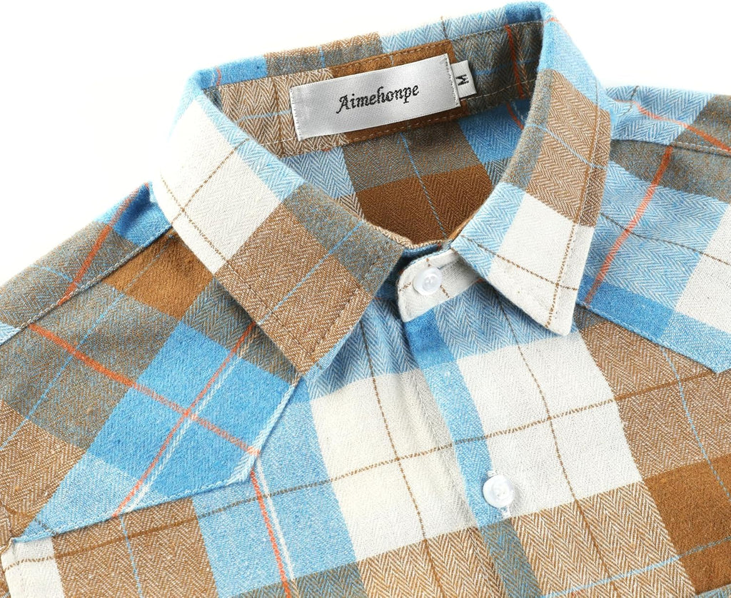 Boys Western Shirt Long Sleeve Button Down Flannel Plaid Shirt