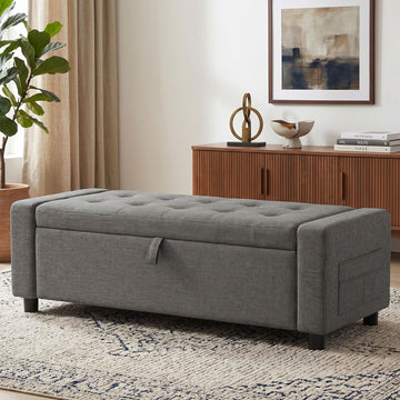 Rectangle Ottoman with Storage Bench End of Bed, Grey