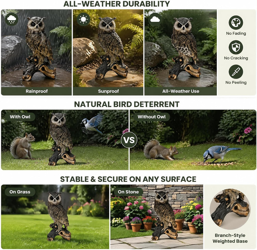 18.98" Realistic Owl Garden Statue, Large Hand-Painted Resin Owl Decor, Weather-Resistant Outdoor Sculpture Lawn Yard