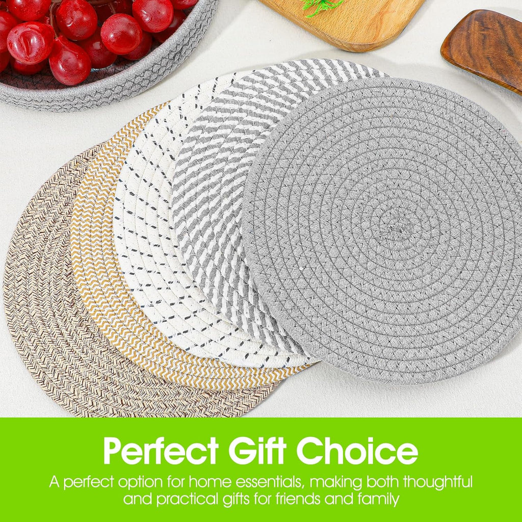 Inch Trivets for Hot Dishes, Extra Large Thick Heat Resistant Hot Pads, Cotton Pot Holders for Countertop - Set of 5