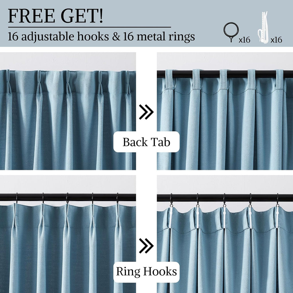 Dusty Blue Linen Texture Curtains for Living Room Bedroom Pinch Pleated 84 Inch Length Semi Sheer Window Curtains 2