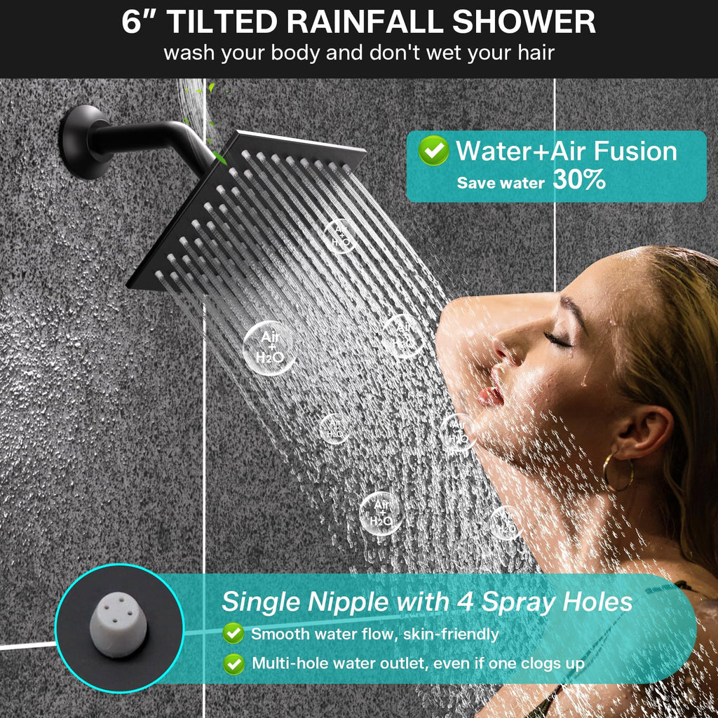 Dual Rain LED Shower System, 14"x20" Large Shower Head + 6" Wall Shower, 4 Body Jets with Individual On/Off &