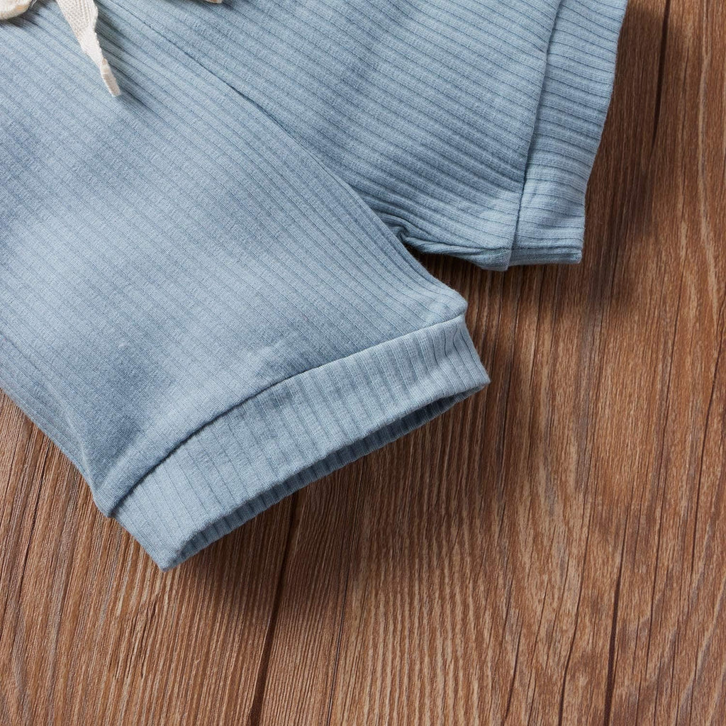 Summer Newborn Baby Boy Girl Clothes Set Ribbed Outfits Unisex Infant Solid Short Sleeve Tops Shorts 2PCS