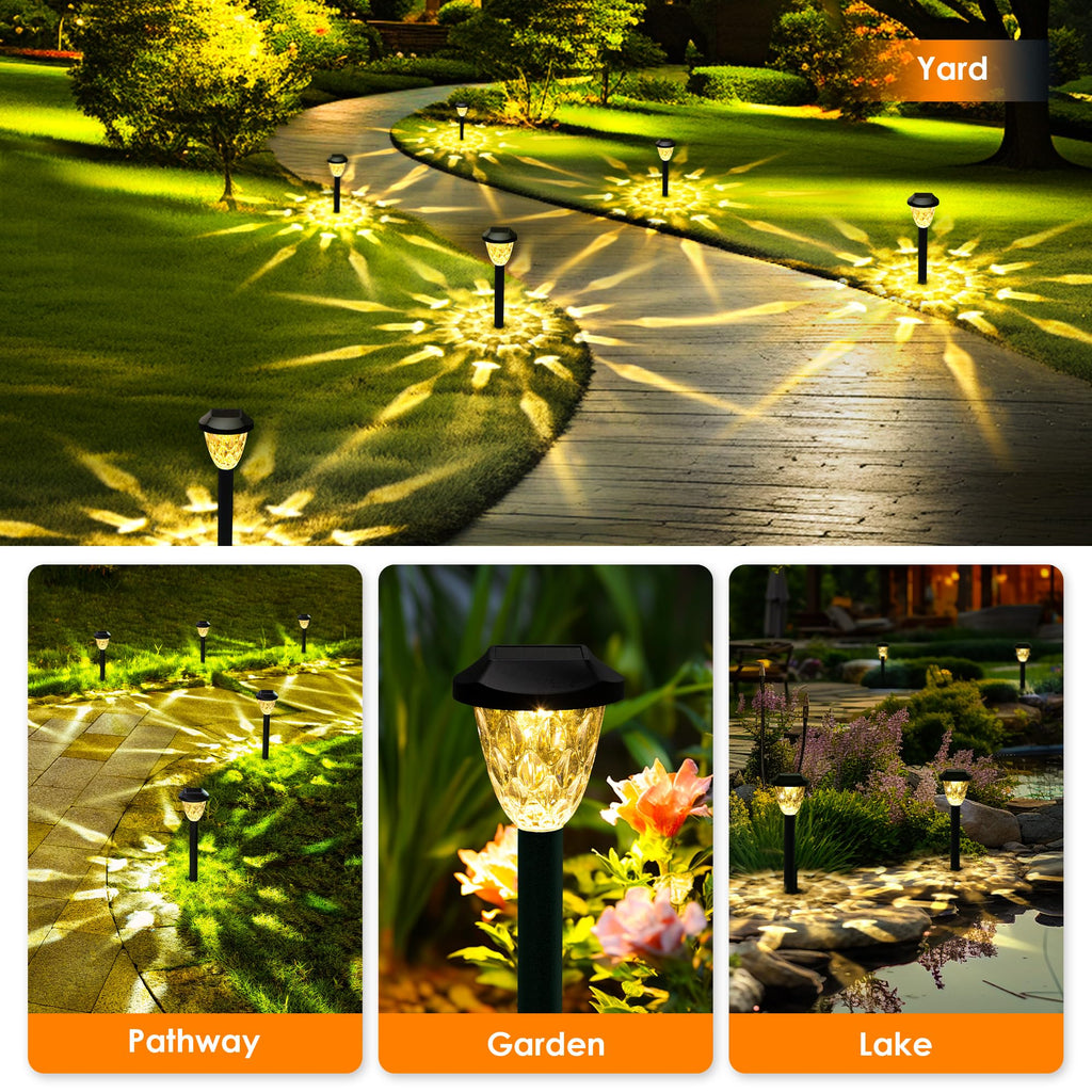 Warm Outdoor Solar Garden Path Lights, Waterproof 10PK