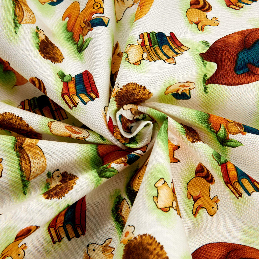 Paintbrush Studios Forest Fables Animals & Books White, Quilting Fabric by the Yard
