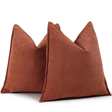 Rust Throw Pillow Covers 16x16 Set of 2 Chenille Fall Pillow Covers with Elegant Design Soft and Luxurious Decorative