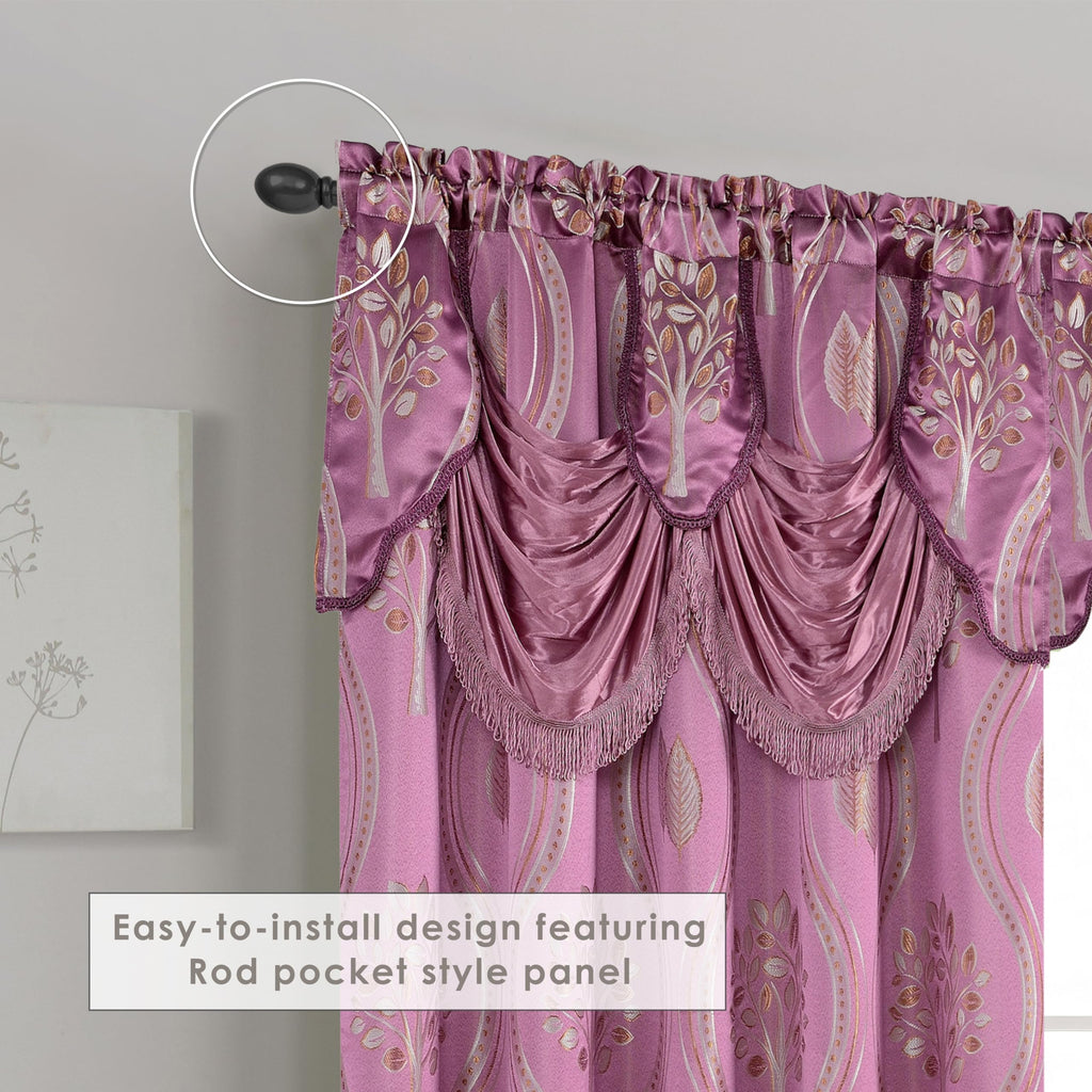 Aurora Jacquard Look Curtain Panel Set with Attached Valance 54" X 84 inch (Set of 2), Lilac