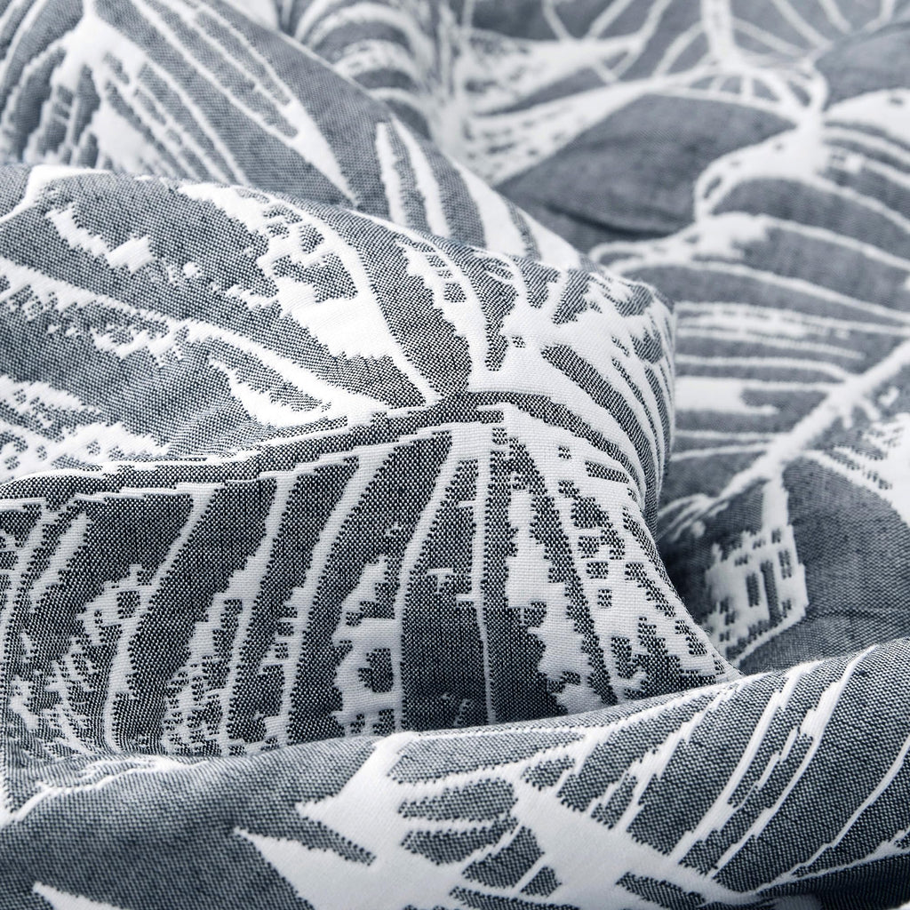 Tropical Leaf Cotton Blend Quilt Set Matelasse 3 Pcs