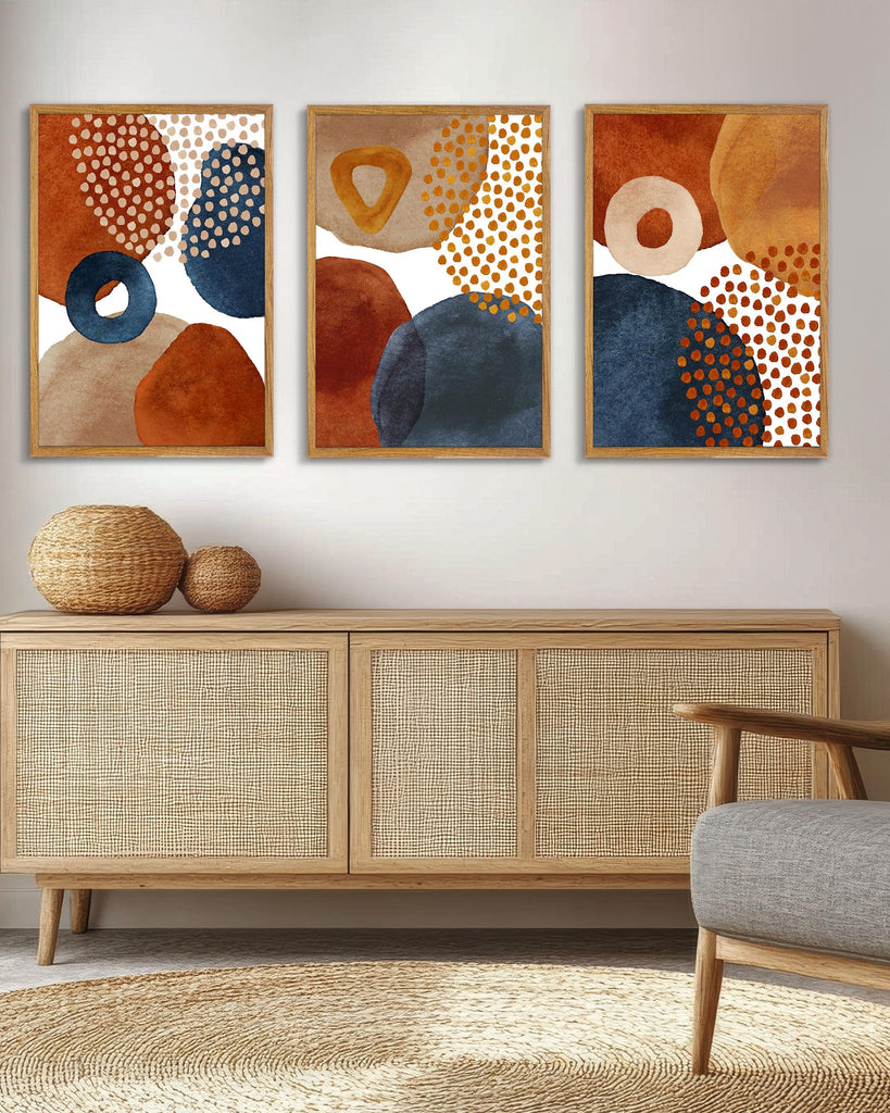 Mid Century Abstract Wall Art, Set of 3, 16 x 24 Inch