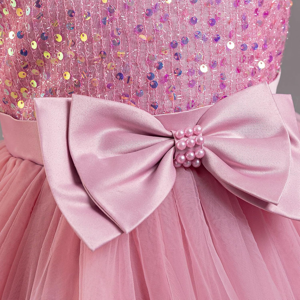 Toddler Baby Girls Pageant Dress Shiny Bow Asymmetric Shoulder Formal Birthday Party Tiered Tulle Gowns 1