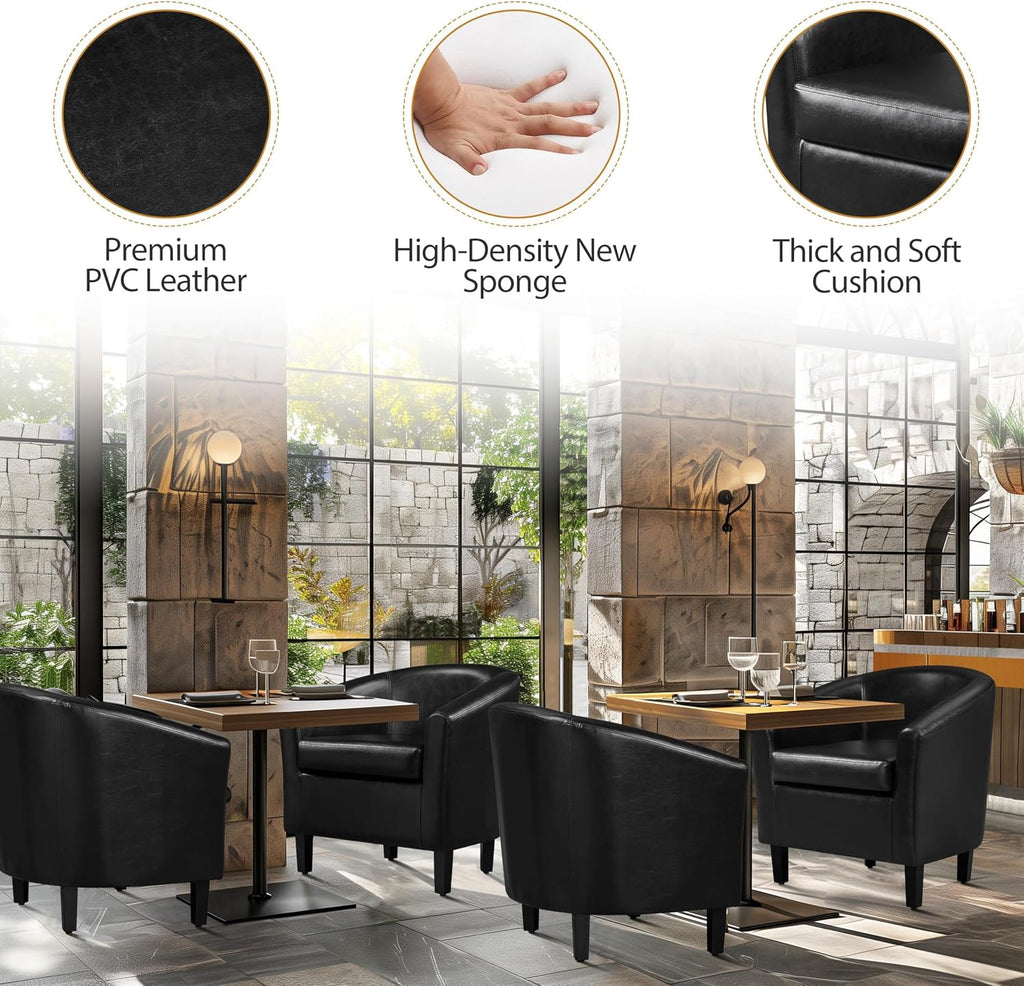 Accent Chairs, Faux Leather Barrel Armchairs Black - Set of 2