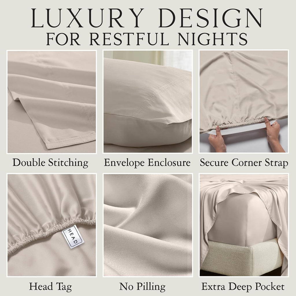 Luxury Bamboo Viscose King Sheet Set | 100% FSC Certified | Cooling | Luxuriously Soft | 18" Deep Pockets | with