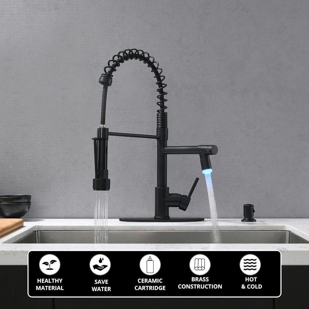 Matte Black Kitchen Faucet with Soap Dispenser Include 10 Inch Hole Cover Deck Plate