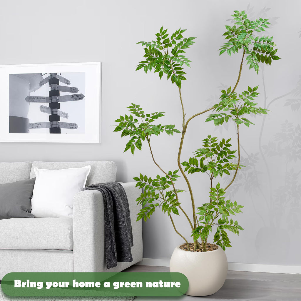 Artificial Mahonia Tree 6FT, Faux Indoor Tree with White Planter
