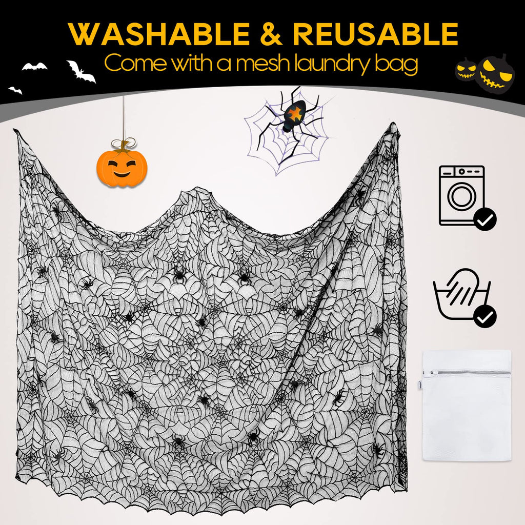 Black Lace Halloween Tablecloth - 60x104 Inch Rectangle Spider Web