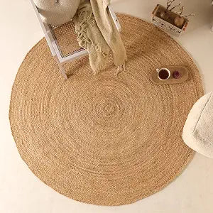 Handwoven 6ft Round Jute Rug Natural Rustic Reversible Living Room Area Rug