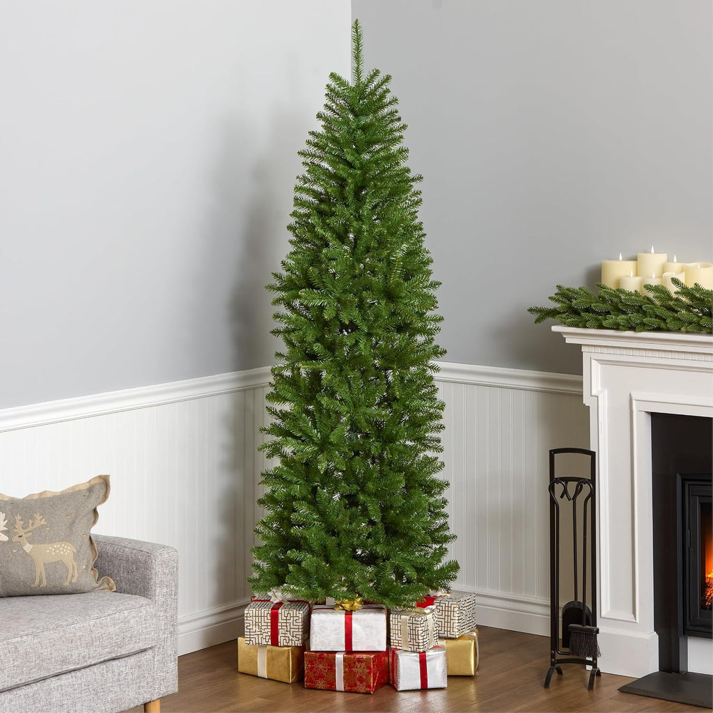 Tree Company 7ft Unlit Kingswood Fir Slim Christmas Tree | 892 Tips, Includes Stand, Artificial, Green