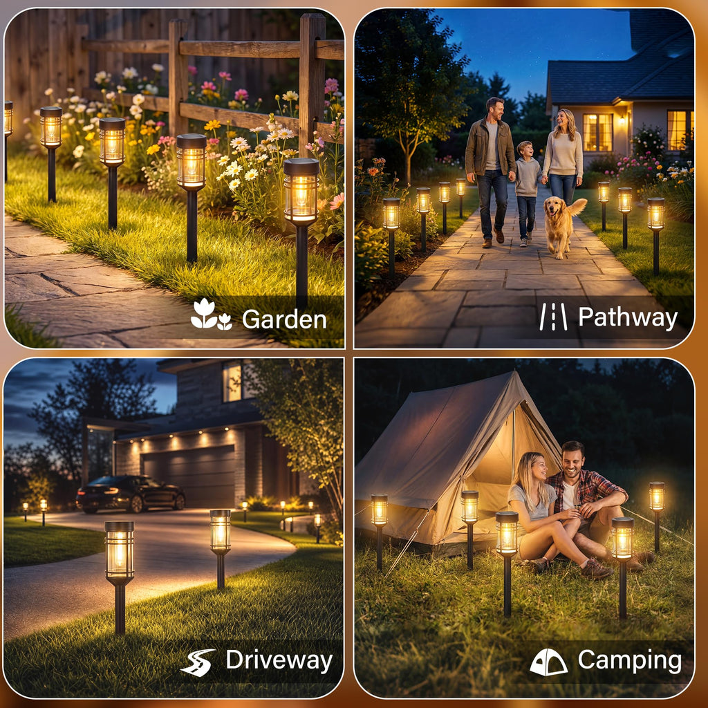 Solar Pathway Lights Outdoor 6 Packs, Solar Garden Lights IP65 Waterproof, LED Solar Powered Path Light Auto On/Off