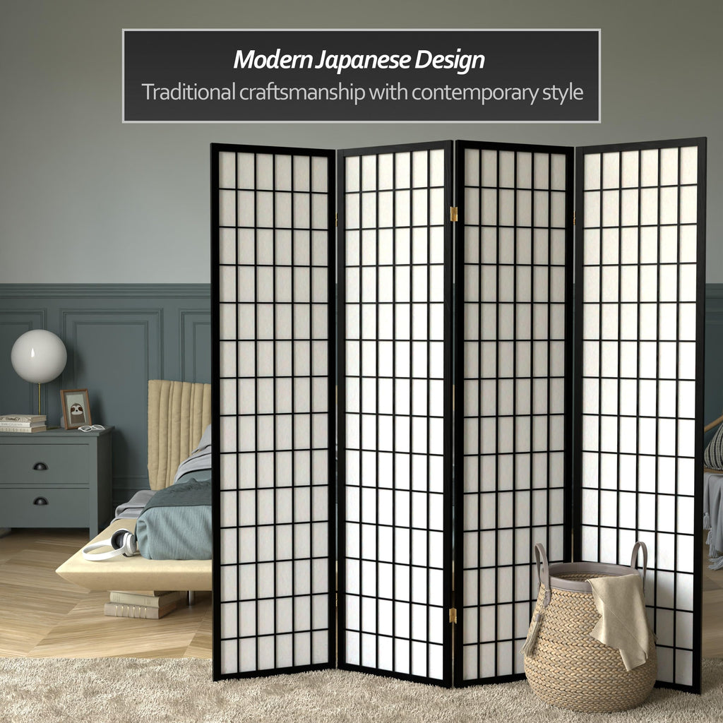 6 ft. Tall Window Pane Shoji Screen - Black - 4 Panels