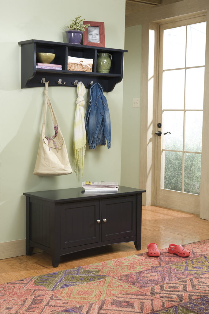 Shaker Cottage Storage Coat Hook and Bench Set, Charcoal Gray, Entryway Organizer with French Cleat System, Dual