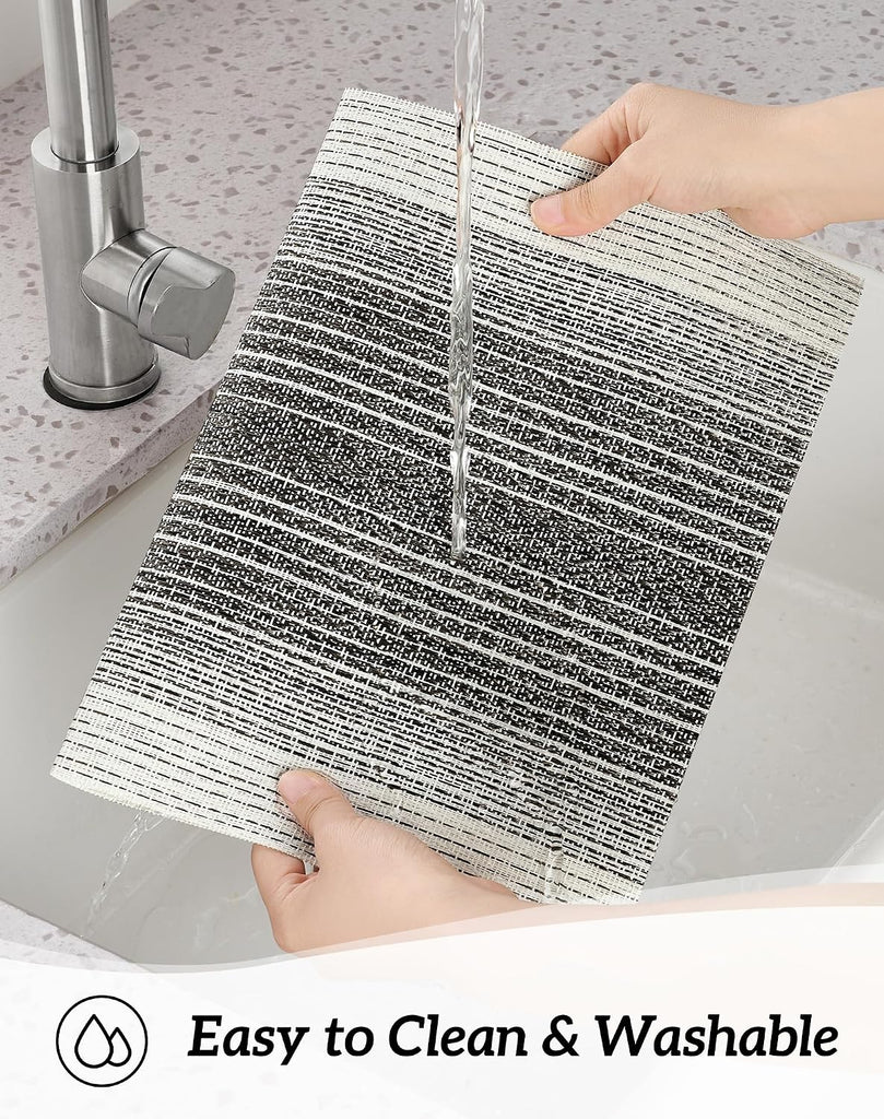 Woven Vinyl Placemats,Black& White - Set of 4