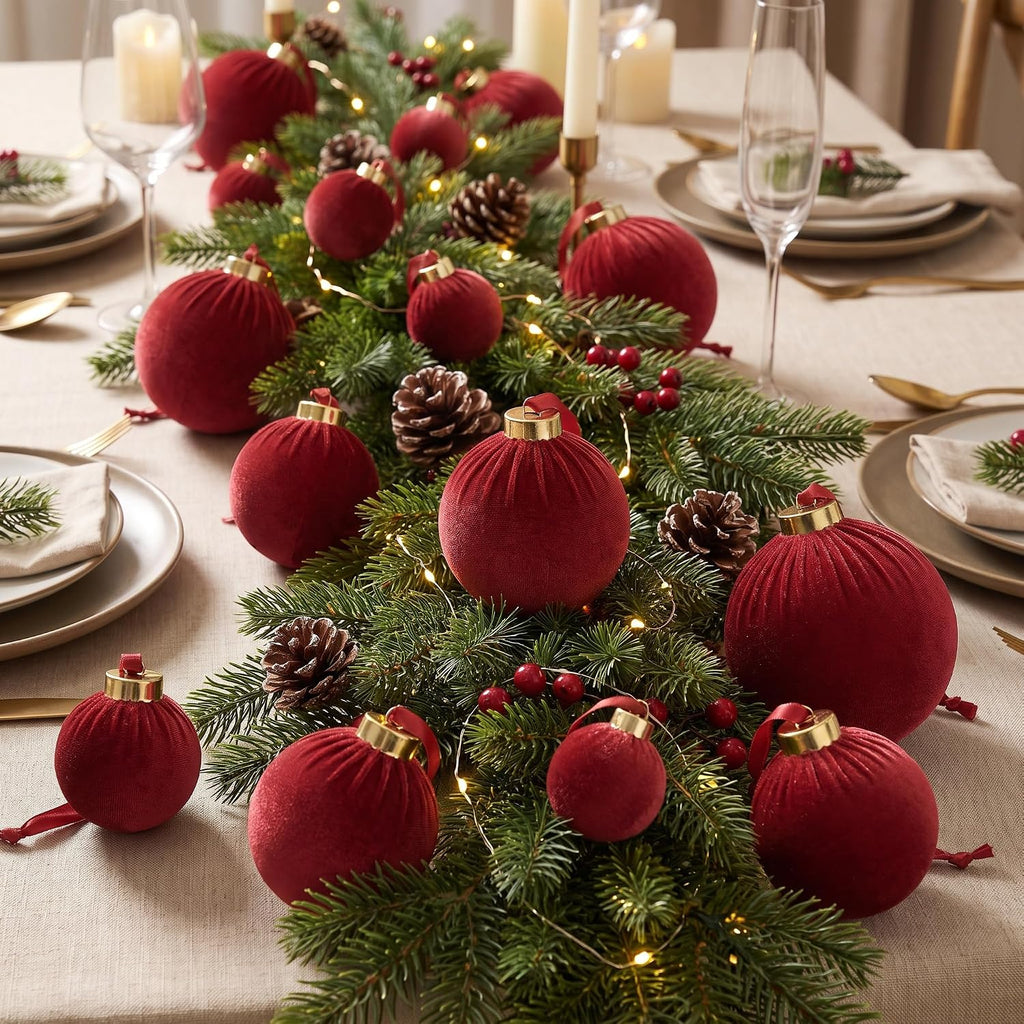 Velvet Christmas Balls Bulk, Flocked Christmas Tree Ornaments(Red) - Set of 48