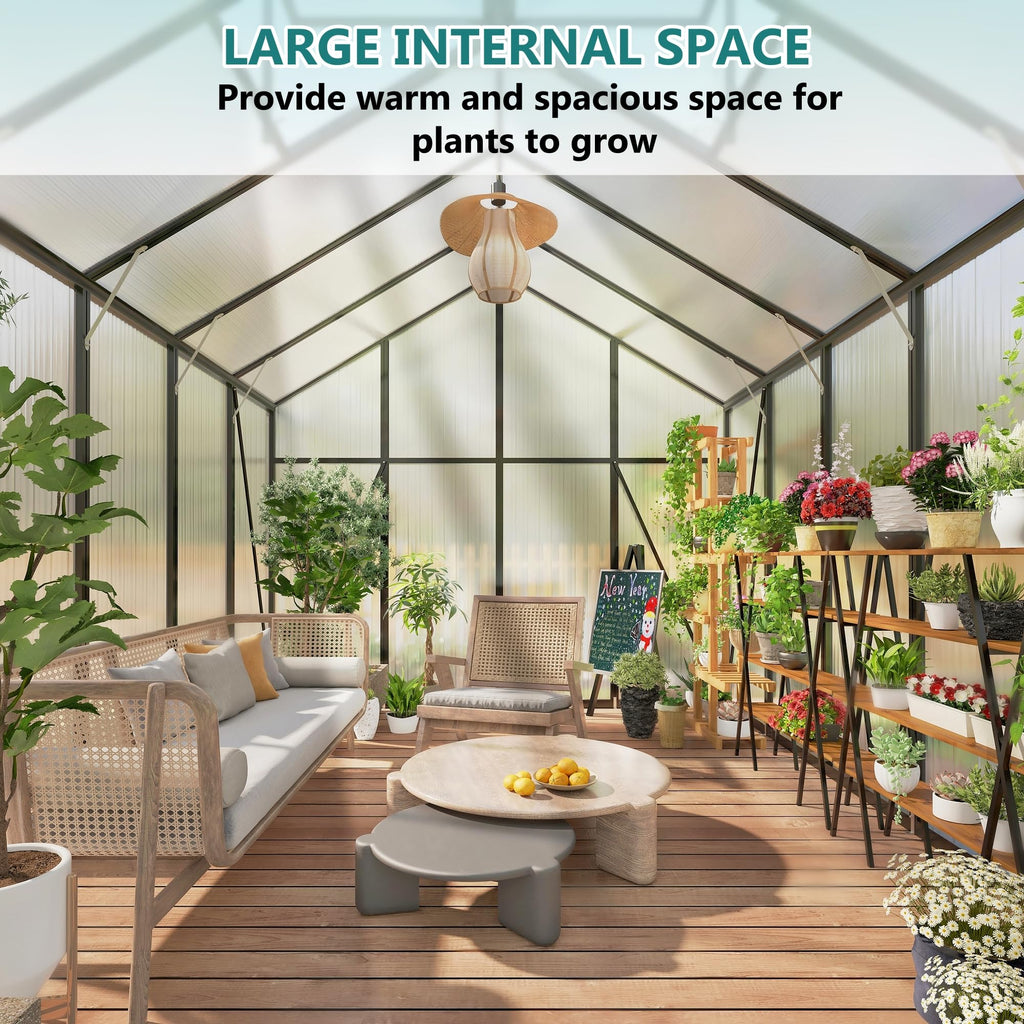 Greenhouse for Outdoors 8x12x7.8FT, Polycarbonate Greenhouse with Stronger Wind Protection and Roof Vent, Walk-in