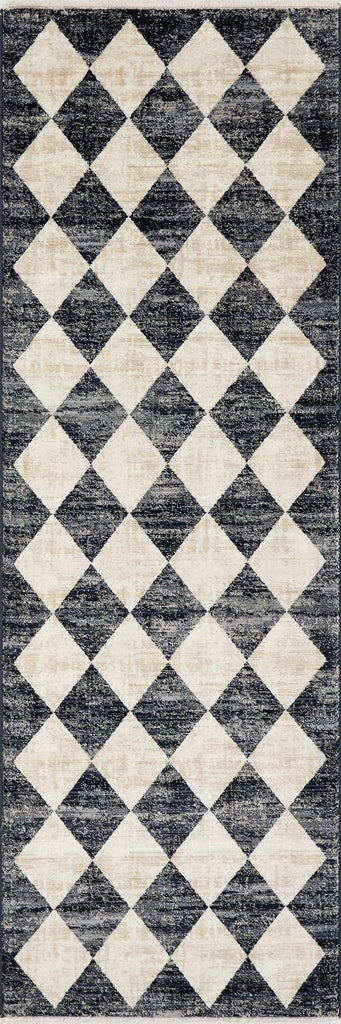 Meline Checkered Runner Rug Bedroom Dining Room Entryway Hallway, Navy